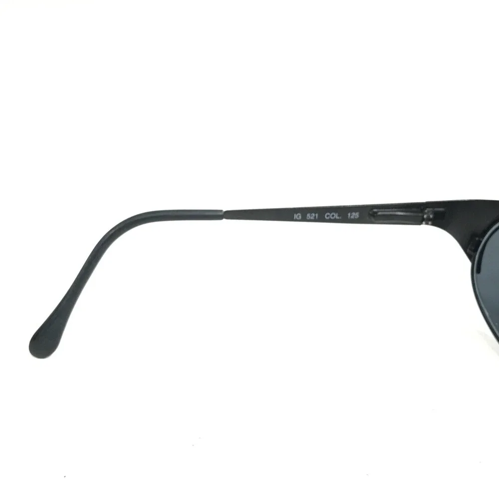 Vintage Iceberg Sunglasses IG 521 COL.125 Black Round Wrap Frames w Blue Lenses